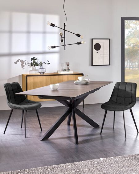 Mesa extensible Atminda 160 (210) x 90 cm porcelánico patas acero acabado negro
