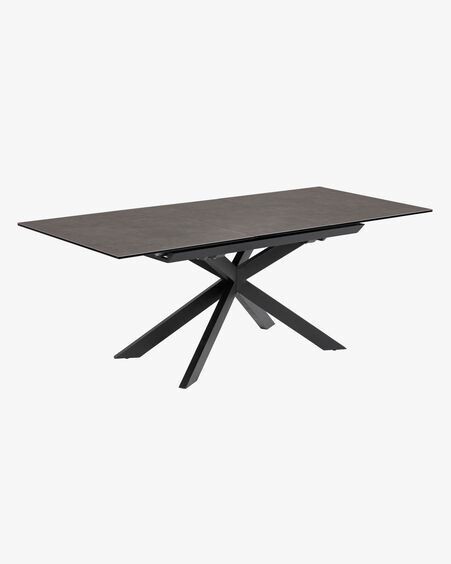 Mesa extensible Atminda 160 (210) x 90 cm porcelánico patas acero acabado negro