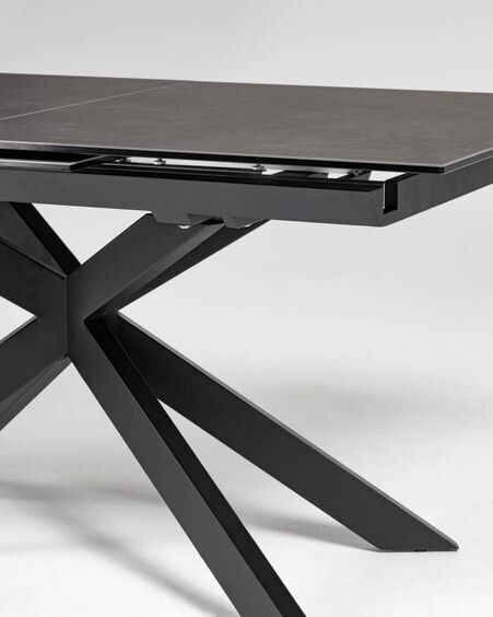 Mesa extensible Atminda 160 (210) x 90 cm porcelánico patas acero acabado negro
