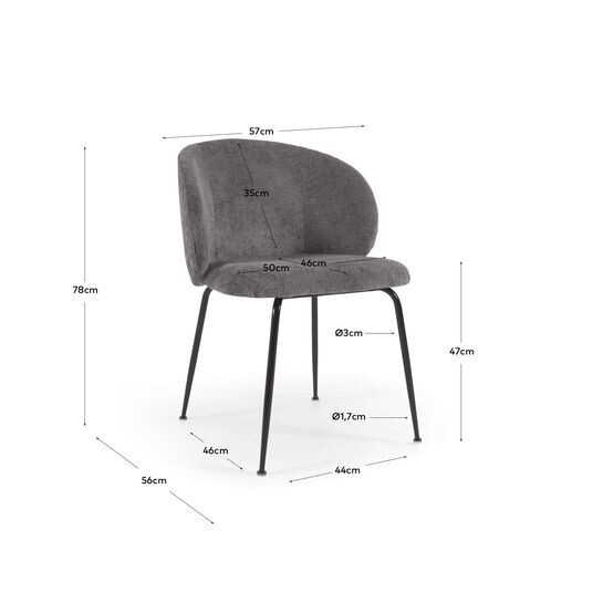 Silla Minna de chenilla gris y patas de acero acabado negro