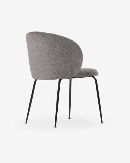 Silla Minna de chenilla gris y patas de acero acabado negro
