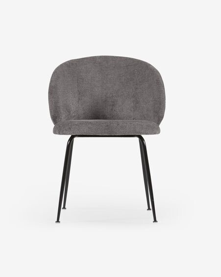 Silla Minna de chenilla gris y patas de acero acabado negro