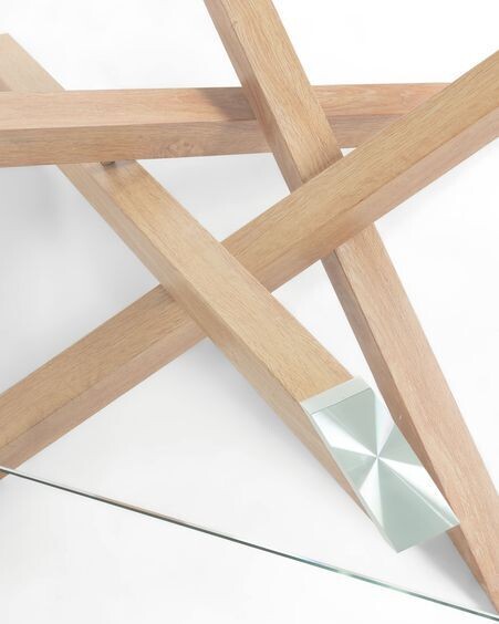 Mesa de centro Kamido cristal y patas de acero efecto madera 90 x 90 cm