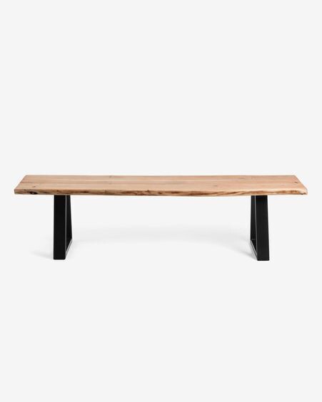 Banco Alaia de madera maciza de acacia natural y patas de acero negro 140 cm