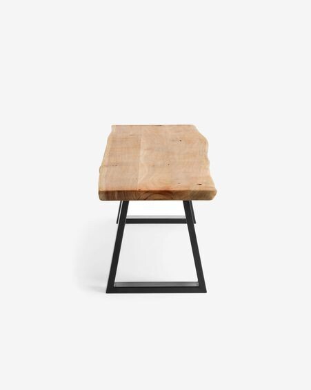 Banco Alaia de madera maciza de acacia natural y patas de acero negro 140 cm
