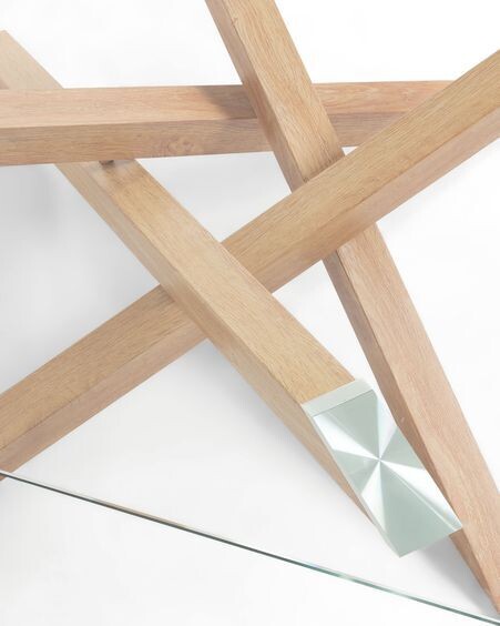 Mesa de centro Kamido cristal y patas de acero efecto madera 90 x 90 cm