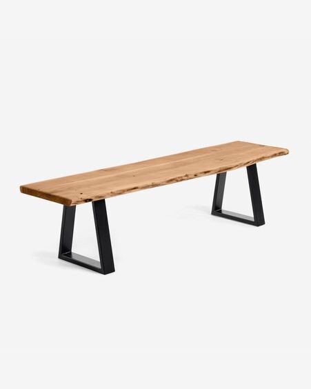 Banco Alaia de madera maciza de acacia natural y patas de acero negro 140 cm