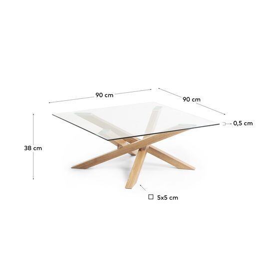 Mesa de centro Kamido cristal y patas de acero efecto madera 90 x 90 cm