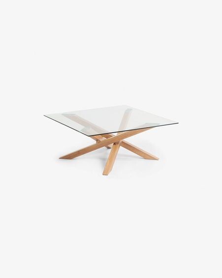 Mesa de centro Kamido cristal y patas de acero efecto madera 90 x 90 cm