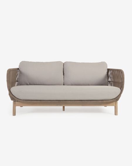 Sofá Catalina 3 plazas de cuerda beige y madera maciza de acacia 170 cm FSC