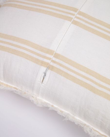 Funda de cojín Dawa de algodón y lino con rayas blanco y beige 45 x 45 cm