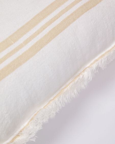 Funda de cojín Dawa de algodón y lino con rayas blanco y beige 45 x 45 cm