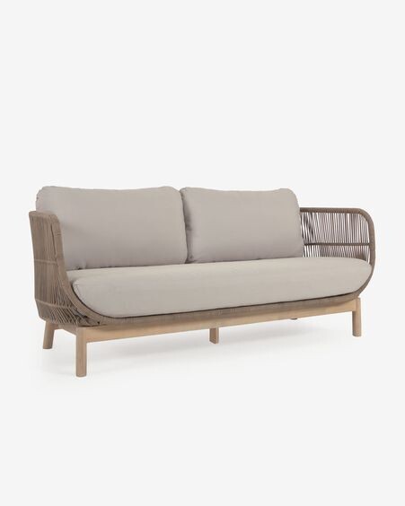 Sofá Catalina 3 plazas de cuerda beige y madera maciza de acacia 170 cm FSC