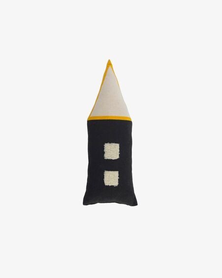 Cojín casa Nisi 100% algodón orgánico (GOTS) negro y beige 35 x 13 cm