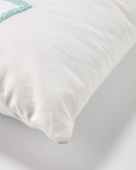 Funda cojín Keila 100% algodón blanco abecedario azul 45 x 45 cm