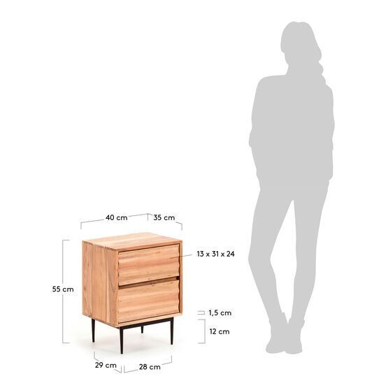 Mesita de noche Delsie de madera maciza de acacia 40 x 55 cm