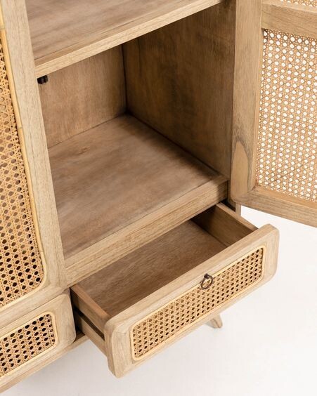 Armario Nalu de madera maciza de mindi y ratán 90 x 175 cm