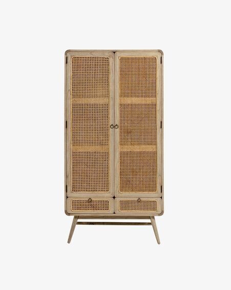Armario Nalu de madera maciza de mindi y ratán 90 x 175 cm