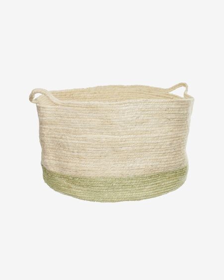Cesta Adabel de yute natural y color verde