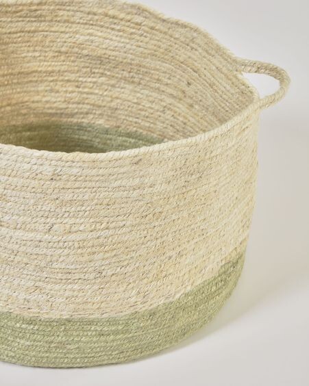 Cesta Adabel de yute natural y color verde