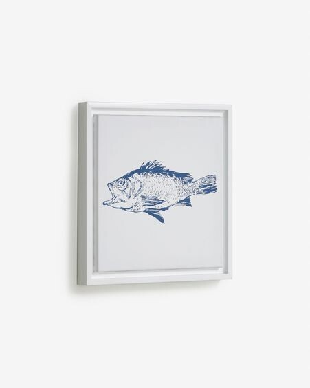 Cuadro Lavinia de madera blanco pez azul 30 x 30 cm