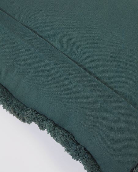 Funda cojín Cedella 100 % algodón terciopelo y flecos verde 30 x 50 cm