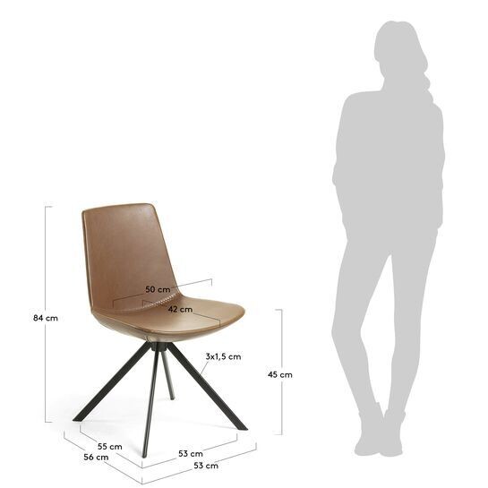 Silla Zeva marrón y acero con acabado negro