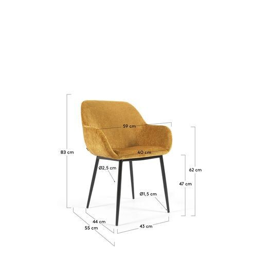 Silla Konna de chenilla mostaza y patas de acero acabado pintado negro