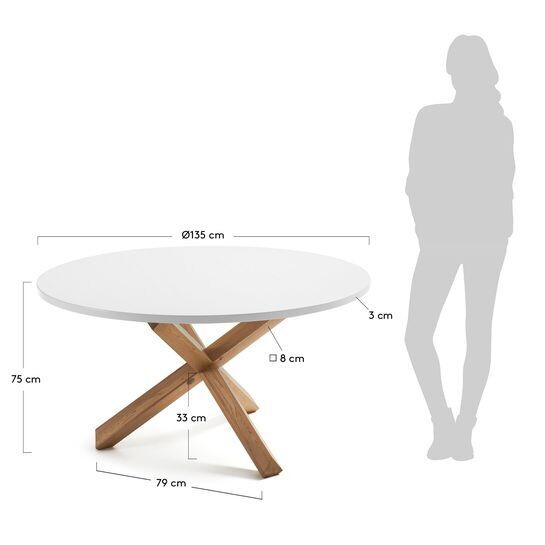 Mesa redonda Lotus Ø 135 cm DM lacado blanco patas madera maciza de roble