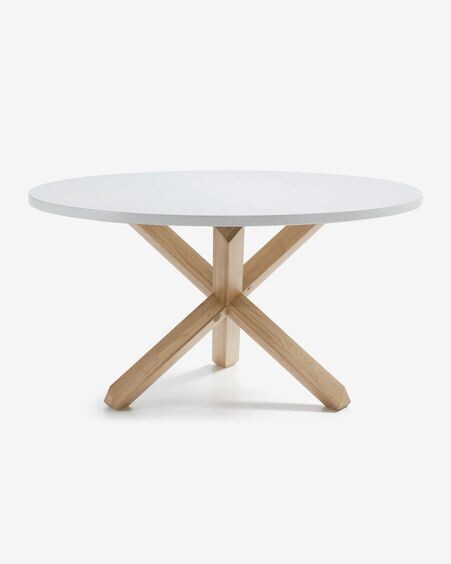Mesa redonda Lotus Ø 135 cm DM lacado blanco patas madera maciza de roble