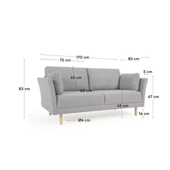 Sofá Gilma 2 plazas gris claro y patas acabado natural 170 cm