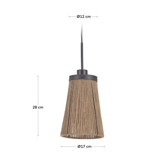 Pantalla lámpara de techo Crista metal acabado negro y yute con acabado natural Ø 17 cm