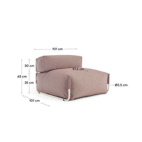 Puf sofá modular con respaldo 100% exterior Square terracota y aluminio blanco 101x101 cm