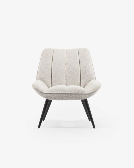 Sillón Marlina de borreguito blanco con patas de acero con acabado pintado negro