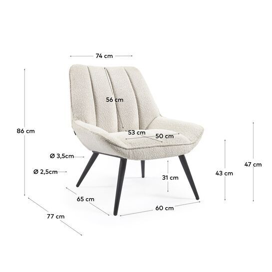 Sillón Marlina de borreguito blanco con patas de acero con acabado pintado negro