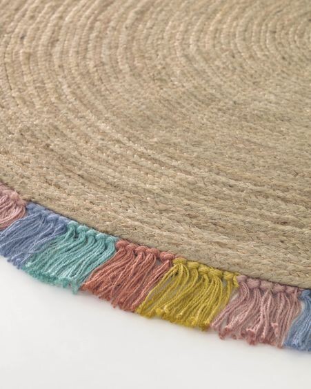 Alfombra redonda Deisy de yute y flecos multicolor Ø 120 cm