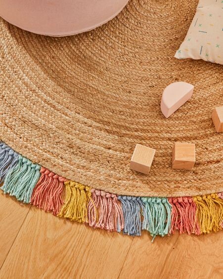 Alfombra redonda Deisy de yute y flecos multicolor Ø 120 cm