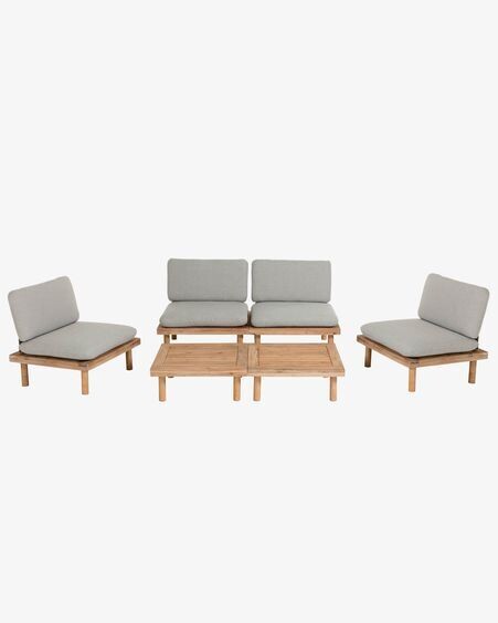 Set Viridis de 4 sillones y 2 mesas de madera maciza de acacia FSC 100%