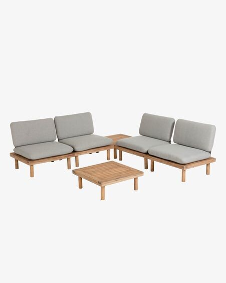 Set Viridis de 4 sillones y 2 mesas de madera maciza de acacia FSC 100%