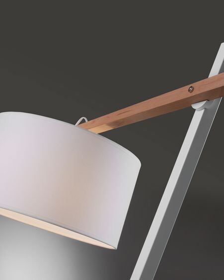 Lámpara de pie Aimy de madera maciza de haya y acero