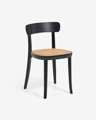 Silla Romane madera de haya acabado negro y chapa de fresno y ratán