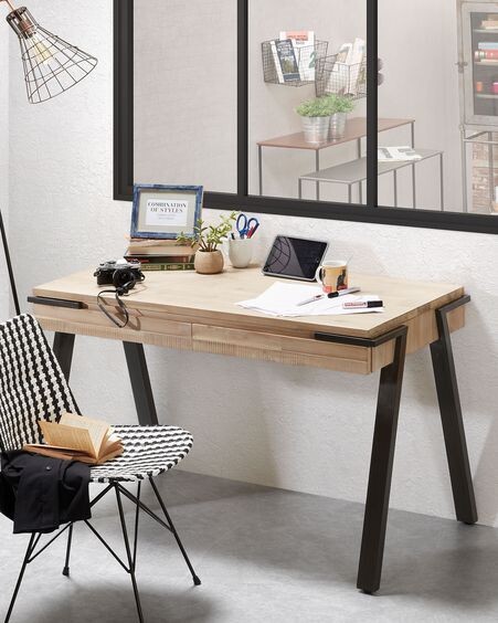 Escritorio Thinh de madera maciza de acacia y patas de acero con acabado negro 125 x 60 cm