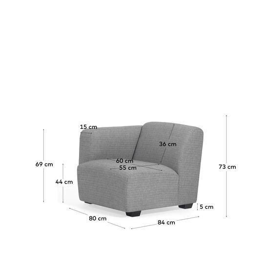 Módulo asiento con brazo izquierdo Legara gris claro 80 cm