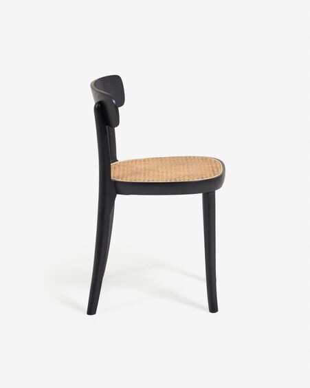 Silla Romane madera de haya acabado negro y chapa de fresno y ratán