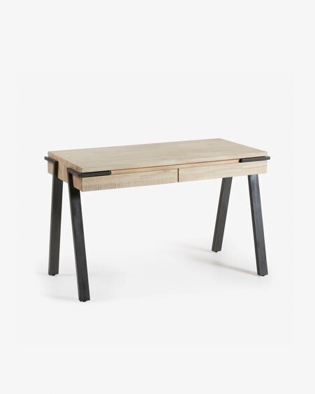Escritorio Thinh de madera maciza de acacia y patas de acero con acabado negro 125 x 60 cm