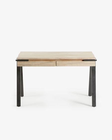Escritorio Thinh de madera maciza de acacia y patas de acero con acabado negro 125 x 60 cm