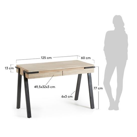Escritorio Thinh de madera maciza de acacia y patas de acero con acabado negro 125 x 60 cm