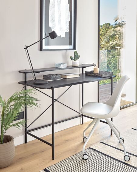 Escritorio Galatia de melamina negro y patas de acero con acabado negro 120 x 60 cm