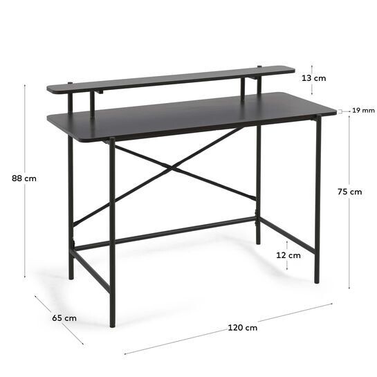 Escritorio Galatia de melamina negro y patas de acero con acabado negro 120 x 60 cm