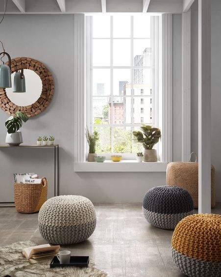Puf Arnot Ø 50 cm blanco y gris